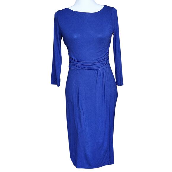 Boden Blue Jersey Stretch Dress Women’s Size 6 | Knee Length, 3/4 Sleeve - Picture 3 of 8